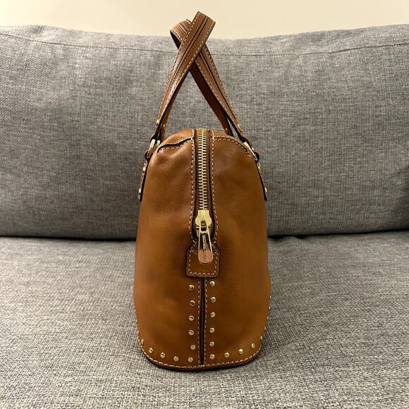 NEW Vintage Michael Kors Astor Studded Leather Satchel Bag Camel Gold Hardware - Picture 8 of 16